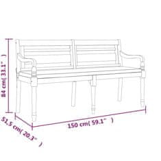 Vidaxl Klop Batavia z blazino 150 cm trdna tikovina