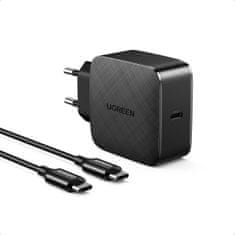 Ugreen CD217 omrežni polnilnik, 65 W, USB-C (črn) + kabel USB-C na USB-C, 2 m (črn)