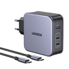 Ugreen omrežni polnilec cd289, 2x usb-c, 1x usb-a, gan, 140W, kabel 2m (črn)