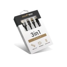 RhinoTech Polnilni in podatkovni kabel, 3v1 USB-A (MicroUSB + Lightning + USB-C), 1,2 m, črn (RTACC321)