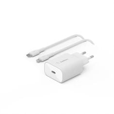 Belkin 25W USB-C Power Delivery PPS Stenski polnilnik + 1m kabel USB-C z Lightning, bel