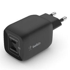 Belkin BOOST CHARGE Dual 65W USB-C Power Delivery GaN PPS Stenski polnilnik, črn