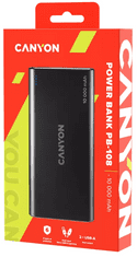 Canyon PB-108 prenosna baterija, 10000 mAh, črna (CNE-CPB1008B)