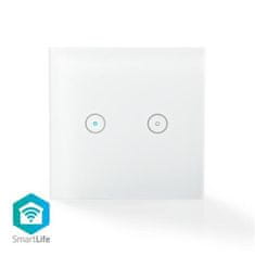 Nedis WIFIWS20WT - Stensko stikalo SmartLife | Wi-Fi | Dvojno | Stenska montaža | 86 mm | 86 mm | 1000 W | Android in iOS | Bela