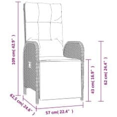 Vidaxl Vrtna jedilna garnitura 7-delna z blazinami siv poli ratan