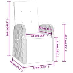 Vidaxl Vrtna jedilna garnitura 3-delna z blazinami siv poli ratan