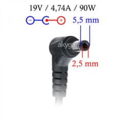 Akyga Polnilec za prenosne računalnike 19V/4,74A/90W 5,5x2,5 mm za Asus/Toshiba/HP/Lenovo