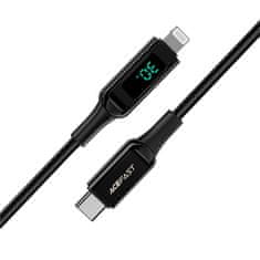 AceFast Opleten kabel z LED zaslonom za iPhone MFI USB-C - Lightning 1,2 m 30W 3A črn