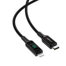 AceFast Opleten kabel z LED zaslonom za iPhone MFI USB-C - Lightning 1,2 m 30W 3A črn