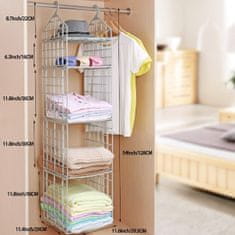 Shopdbest Prirično stojalo za organizacijo garderobe: 5 dodatnih polic, 29x29x128 cm, zložljivo, prenosno