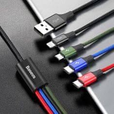 BASEUS Kabel USB 4v1 Iphone Lightning 2 x USB-C microUSB kabel v najlonski pletenici 3,5 A 1,2 m črn