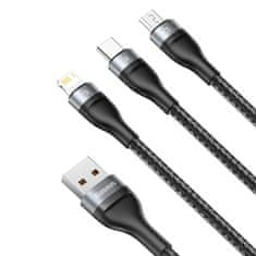 BASEUS baseus 3v1 usb kabel - lightning / usb type c / micro usb (5 a polnjenje / 480 mbps prenos podatkov) 1,2 m 40 w črno-siv (ca1t3-g1)