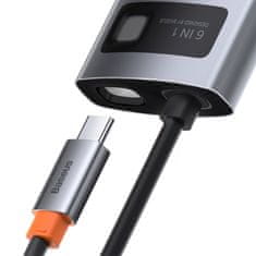 BASEUS Večnamenski 6-v-1 USB USB-C PD HDMI 3x USB 3.2 RJ45 Siva