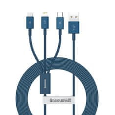 BASEUS Univerzalni kabel 3v1 USB - Lightning / USB-C / micro USB 3,5A 1,5 m modre barve