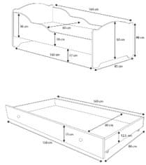 Trianova Otroška postelja Amadis grafika s predalom - 80x160 cm 