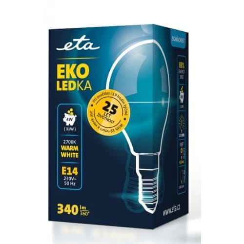 ETA LED žarnica E14, 4 W, topla bela, 2700K, 340 lm, 5 kos