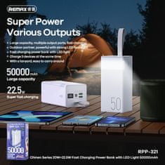 REMAX RPP-321 Power Bank 50000mAh 2x USB 20W QC, modro